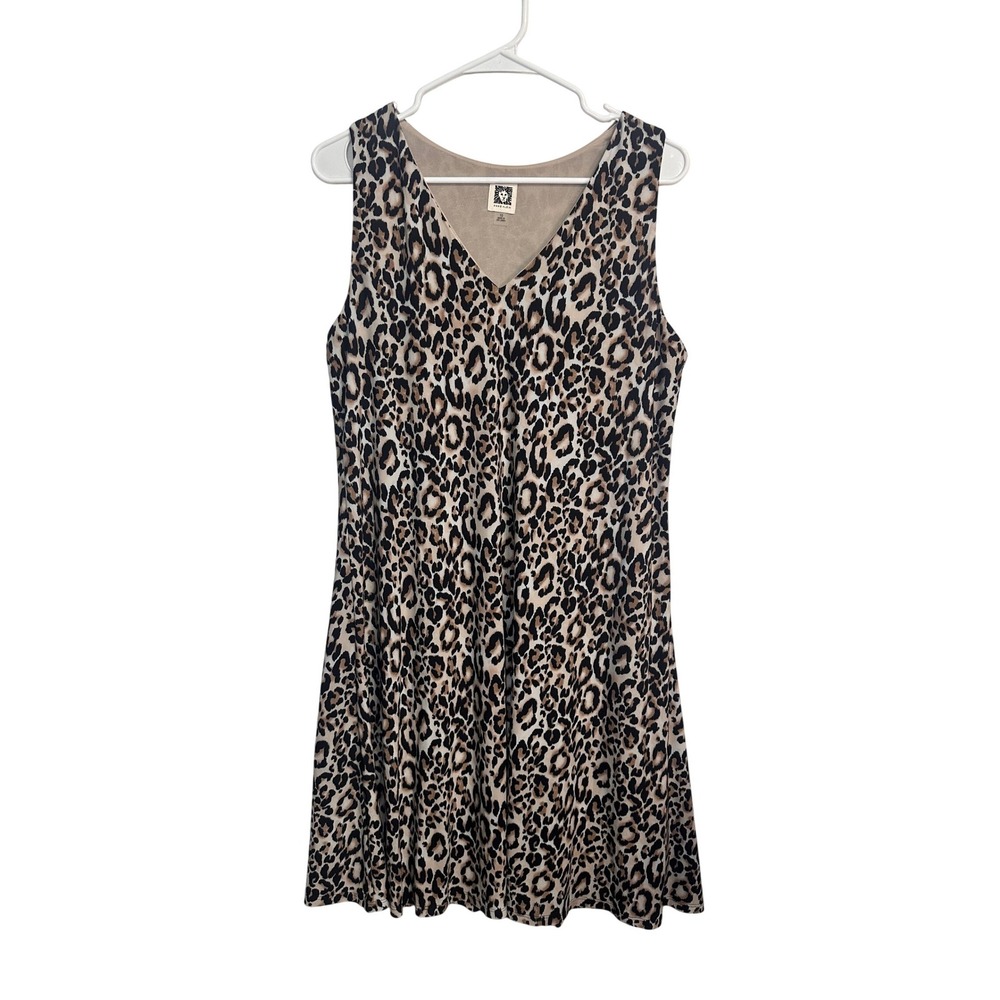 Anne Klein Womens Leopard Print Sleeveless V-Neck Shift Dress Tan Brown Size 10